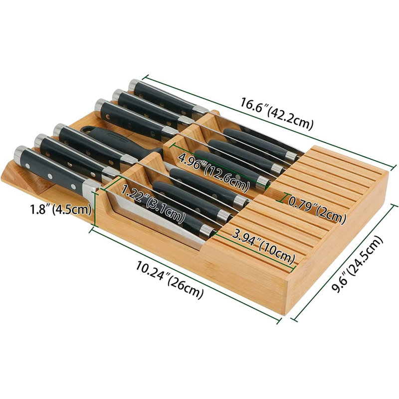 17 Stories InDrawer Knife Block Bamboo Kitchen Knife Drawer Organizer